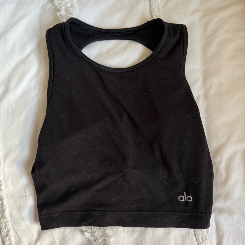 ALO Yoga Black Crop Backless Tank Top - Picture 2 of 8